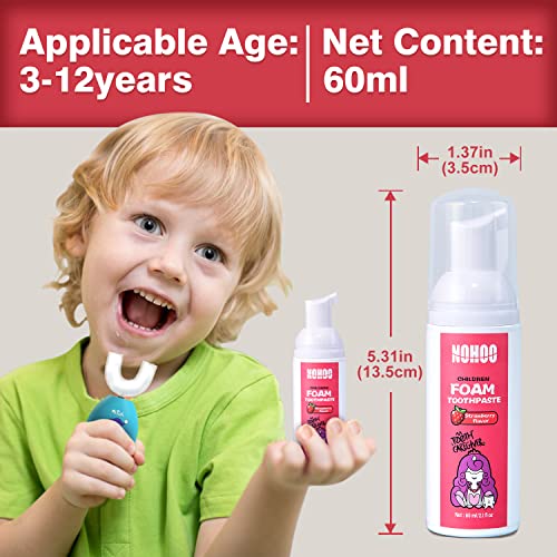NOHOO Fluoride Free Foam Toothpaste Kids Fruit Flavour,Natural Training Toothpaste for Baby Toddler Children Oral Cleaning and Cavity Protection Strawberry Orange Peach Cantaloupe