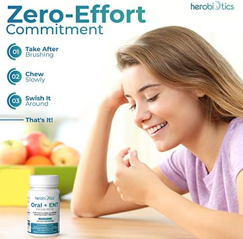 Oral Probiotics for Better Breath, Gingivitis, Strep Throat, Tonsil Stones, ENT - 6 Bn CFU Oral Probiotics with Lactobacillus Reuteri, L. Plantarum & BLIS K12-45 Chewable Tablets