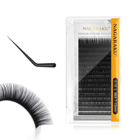 Nagaraku Eyelash Extension Individual Lashes 0.15 L Curl 7-15Mm Mix Tray Classic Faux Mink 16 Rows Matte Black Soft Natural