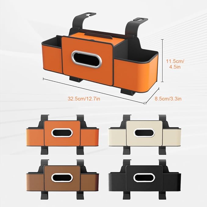 Back Seat Car Organizer,3 in 1 Car Backseat Storage Box with Cup Holder,Tissue Box,Trash Bin&Hooks,Multifunctional Waterproof Storage for Hold Phones Snacks Drinks Handbags (1, Orange)