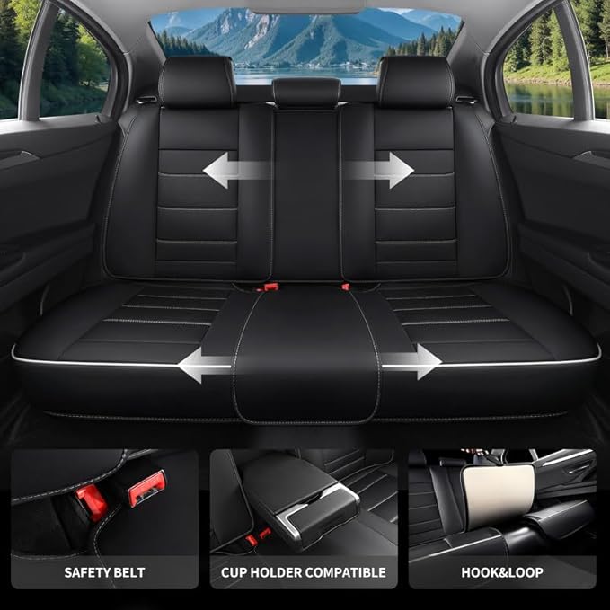 Car Seat Covers Full Set Custom Fit for Mercury Mariner 2005-2011-Luxury Leather with Lumbar Support, Breathable, Waterproof, Anti-Slip, Durable, Easy to Install (Black&White,Full Set)
