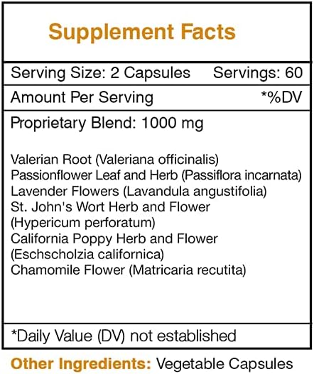 Dream Secret 120 Capsules, 1000 mg, Valerian, Passionflower, Lavender, St. John's Wort, California Poppy, Chamomile. Restful Sleep Formula (120 Capsules)