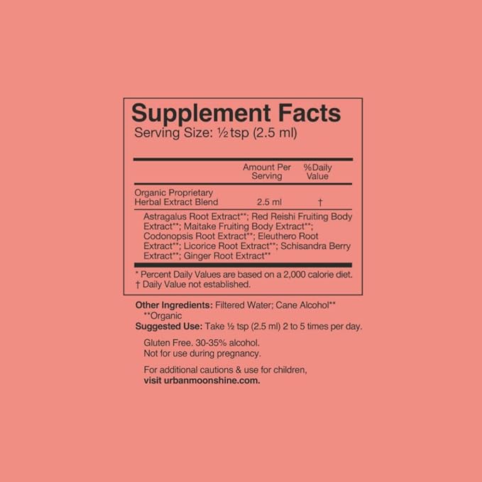 Urban Moonshine Mushroom Immune - Daily Support with Reishi & Astragalus - Long-Term Tonic for Healthy Immune System - Immune Support Supplement - Gluten Free Herbal Supplement - 2 Fl Oz