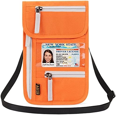 Peicees RFID Blocking Travel Neck Wallet for Men Women Family Passport Holder Lanyard Neck Pouch Slim Travel Document Holder