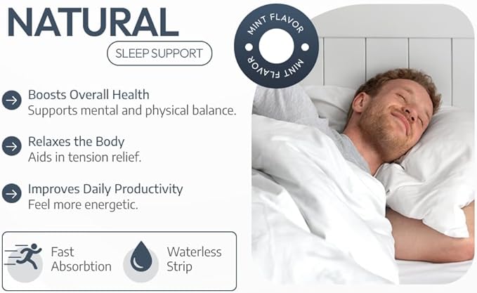 Dissolvable Oral Sleep Strips with 5 mg Melatonin, Valerian Root, L-Theanine and Vitamin B6 - Fresh Mint Flavor, No Water Needed, Works Faster Than Gummies, Sleep Support Oral Strips, 30ct