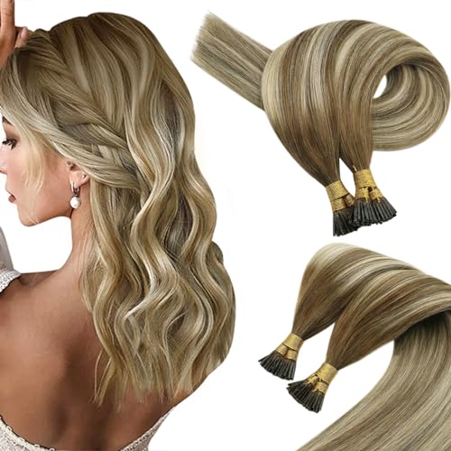 Sunny I Tip Hair Extensions Brown Ombre I Tips Human Hair Extensions Balayage Medium Brown Ombre Platinum Blonde Itips Real Hair