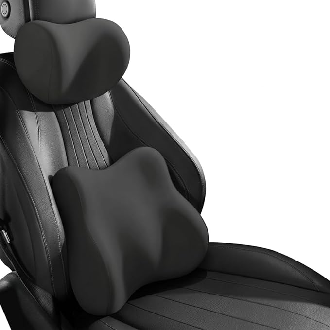 Car Headrest Pillow & Lumbar for Audi RS Q3 Sportback F3 SUV Coupe 2019-2024, Car Seat Neck Pillow Back Support, Breathable All-Season Automotive Seat Cushions, 2PCS,A Black
