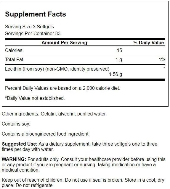 Swanson Lecithin Non-GMO 520 Milligrams 250 Sgels