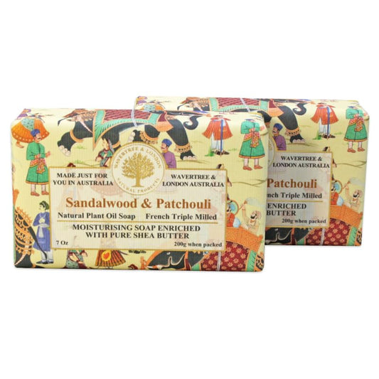Wavertree & London Sandalwood & Patchouli Scented Natural Soap (2 Bars), 7Oz Moisturizing French Triple Milled Soap Bars Enriche