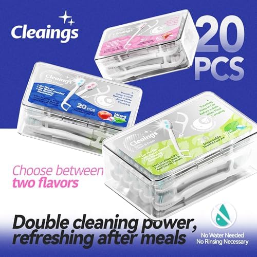 Disposable Toothbrushes with Double Cleaning Beads Toothpaste and Clean Floss Picks for Work or Travel - 20 pcs-Mixed Flavor（Pack of 1）