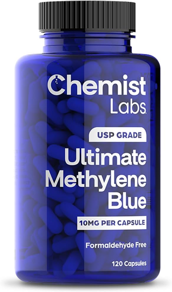 Methylene Blue Capsules – 99% USP Grade – High-Purity Antioxidant Supplement – Supports Mitochondrial Function, Cellular Energy & Mental Clarity – 120 Veggie Caps – Made in USA ml