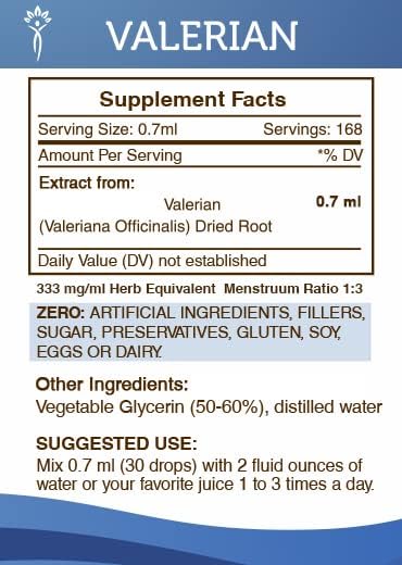 Secrets of the Tribe Valerian Alcohol-Free Tincture (Glycerite) Valerian (Valeriana Officinalis) Dried Root (2x4 Fl Oz)