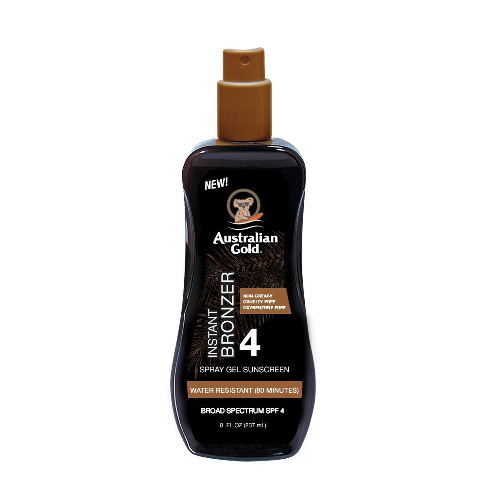 Australian Gold Spray Gel Sunscreen With Instant Bronzer Spf 4, 8 Ounce | Moisturize & Hydrate Skin | Broad Spectrum | Water Res