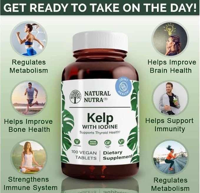 Natural Nutra Kelp Iodine Thyroid Support Supplement, Strengthens Immune System, and Regulates Metabolism, Vegan Sea Kelp, Non GMO, Atlantic Sourced Seaweed Extract, 225 mcg, 100 Tablets