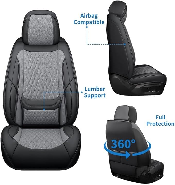 Car Seat Covers Full Set Custom Fit for Ford Explorer 2001-2026 - Premium Faux Leather with Lumbar Support | Breathable, Waterproof, Anti-Slip, Durable (Black&Gray,Full Set)