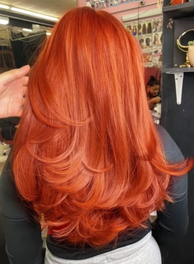 Xiufaxirusi Xiufaxirusi Ginger Orange Long Layered Wigs For Women Middle Part Auburn Wavy Wigs High Density Synthetic Wigs For C