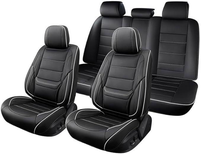 Car Seat Covers Full Set Custom Fit for Ford Maverick 2022-2026-Luxury Leather with Lumbar Support, Breathable, Waterproof, Anti-Slip, Durable, Easy to Install (Black&White,Full Set)