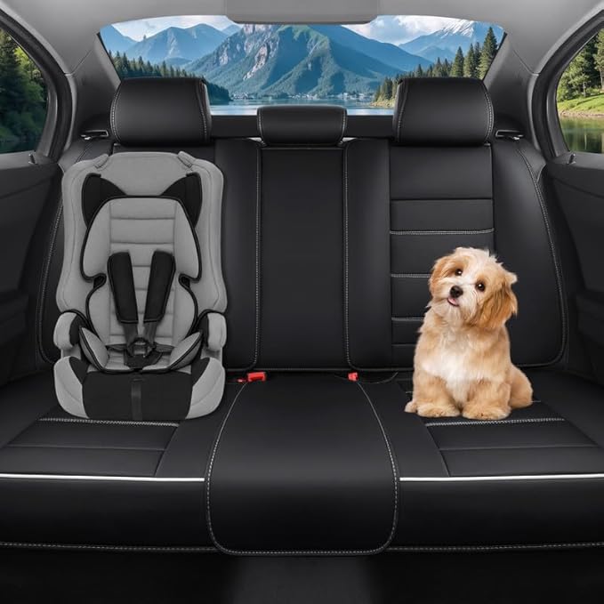 Car Seat Covers Full Set Custom Fit for Chevy Equinox 2005-2025 2026-Luxury Leather with Lumbar Support, Breathable, Waterproof, Anti-Slip, Durable, Easy to Install (Black&White,Full Set)