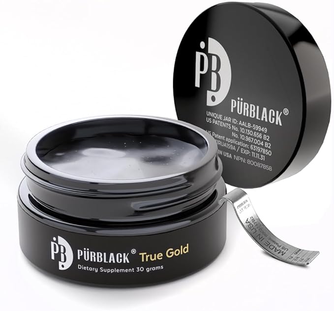 Pürblack® Live Resin True Gold Shilajit - Organic Shilajit Supplement with True Gold Content | Over 80 Minerals, High Bioavailability, Antioxidant Properties | Made in USA (60 Servings)