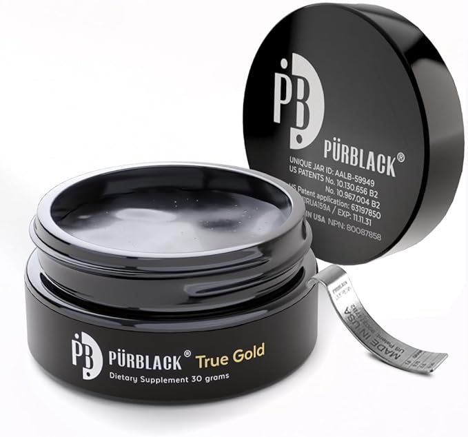 Pürblack® Live Resin True Gold Shilajit - Organic Shilajit Supplement with True Gold Content | Over 80 Minerals, High Bioavailability, Antioxidant Properties | Made in USA (60 Servings)