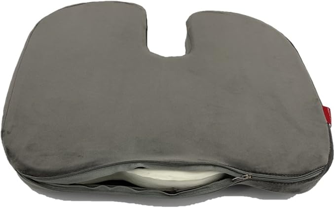 Bookishbunny 2pc Memory Foam Seat Chair Waist Lumbar Back Support Cushion Pillow Car Office Home (Gray)