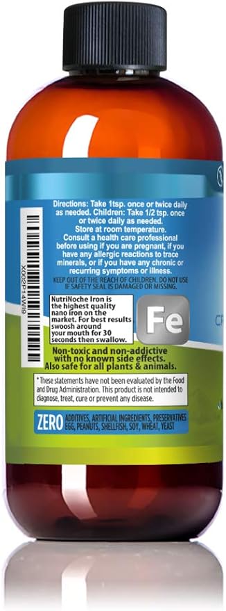 NutriNoche Liquid Iron Supplement - High Potency Sublingual Iron Drops - Vegan Iron - Flavorless - Crystalline Iron Supplement for Men, Women & Kids