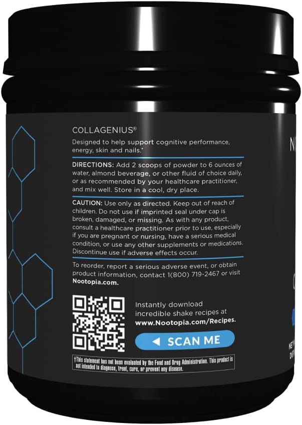Collagenius v 2.0 - Blended Powder of 4 Mushrooms, Collagen & Superfoods - Brain Supplement Supports Focus, Memory, Hair, Skin - Salted Caramel 30 Servings