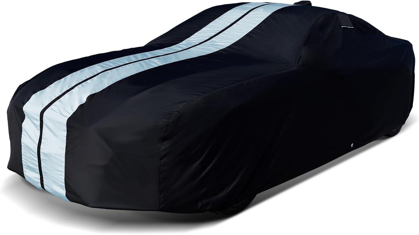 iCarCover Custom Car Cover for Pontiac Parisienne 4-Door (1971-1976) Waterproof All-Weather Rain Snow UV Sun Protector Full Exterior Indoor Outdoor Car Cover (Stripe - Black/Gray)