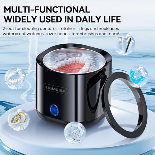 Ultrasonic Retainer Cleaner for Denture: Ultra Sonic Dental Cleaning - Mouth Guard Cleaner for Aligner 24W 220ML (Black)