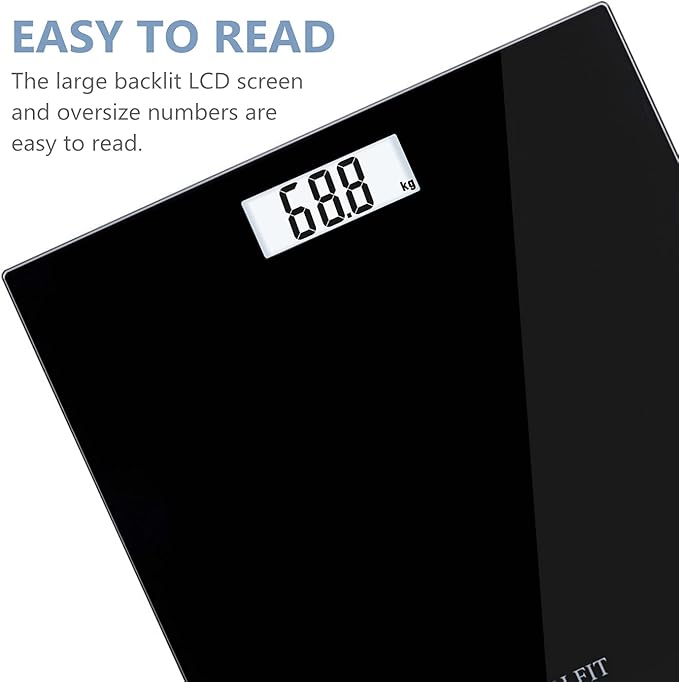 NUTRI FIT Digital Bathroom Scale Body Weight Scales 400 lbs Ultra Slim Most Accurate for Gym Yoga Studio with Large Backlit Display, Black