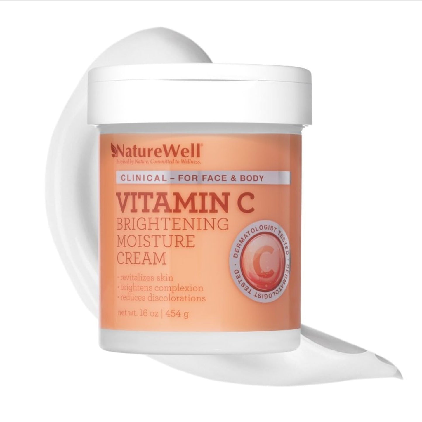Nature Well Clinical Vitamin C Brightening Moisture Cream For Face & Body, Anti-Aging Skincare, Firming, Nourishing, Reduces Dis