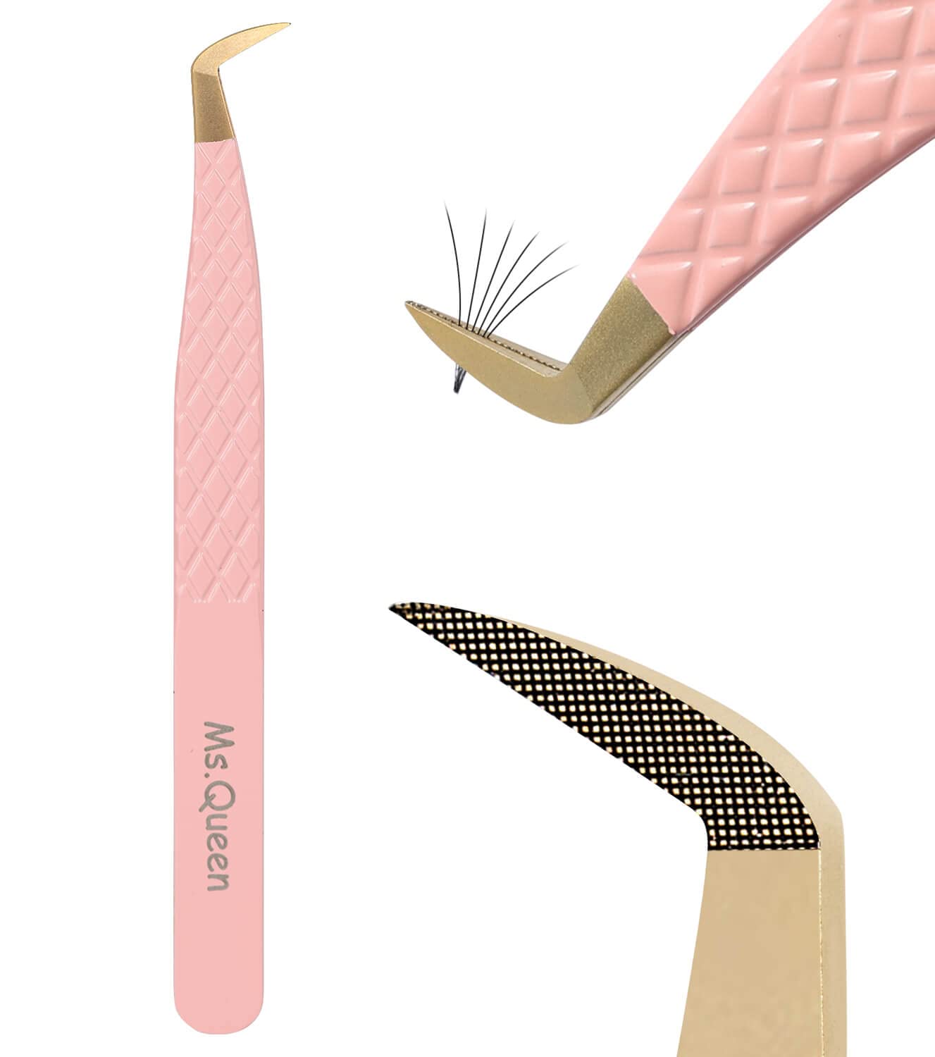 Ms.Queen Lash Tweezers For Eyelash Extensions,Fiber Tip Eyelash Tweezers For Mink Lashes Fan Making Mega Volume Boot Lashing Twe