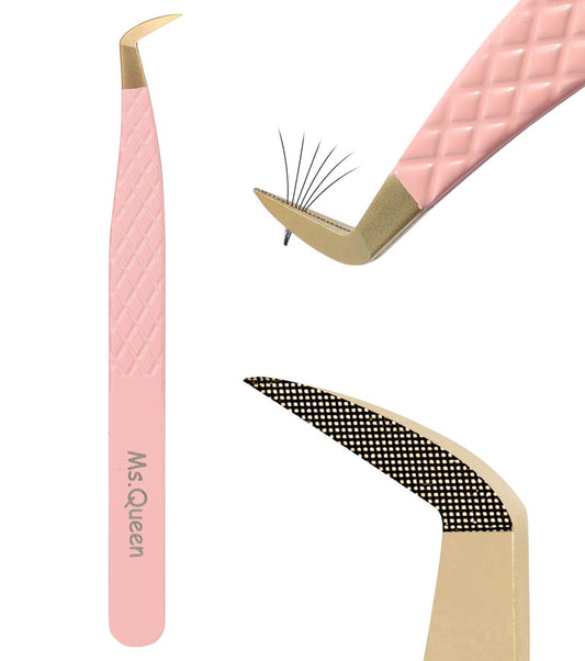 Ms.Queen Lash Tweezers For Eyelash Extensions,Fiber Tip Eyelash Tweezers For Mink Lashes Fan Making Mega Volume Boot Lashing Twe