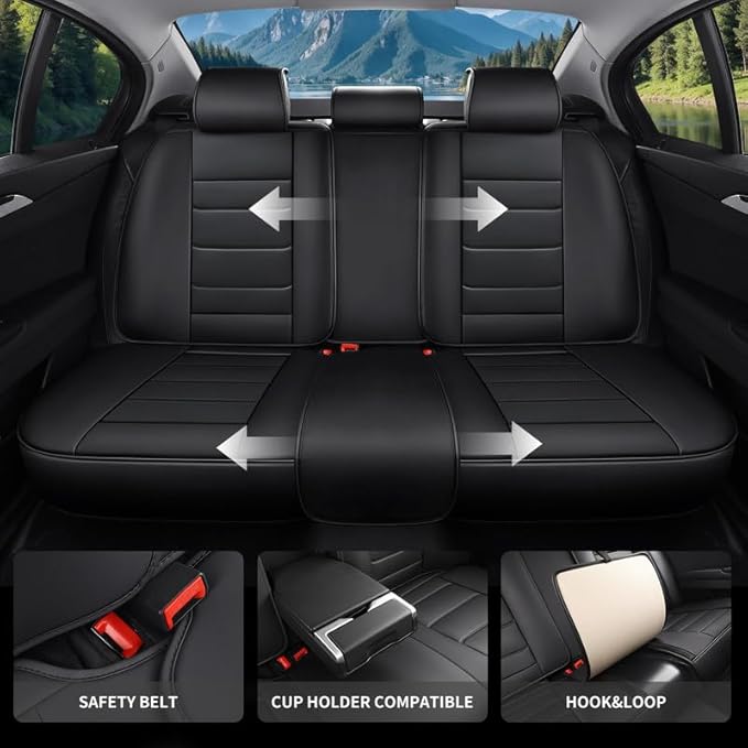 Car Seat Covers Full Set Fit for Buick Lacrosse 2004-2019, Premium Faux Leather Waterproof Car Seat Protectors with Lumbar Support, Breathable Anti-Slip Easy to Install(Black,Full Set)