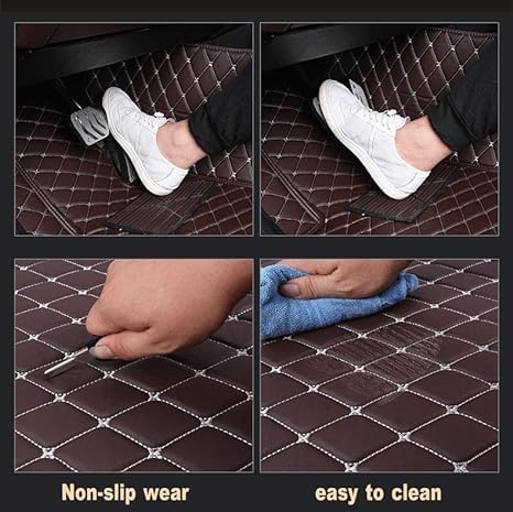 Custom Floor Mats for Cars，Luxury Full Coverage All Weather Car Floor Mats，Leather Car Mat Set ， Floor Mats for 99% of Cars, Trucks & SUVs (Black Double Stitched Edge Green Stripe)