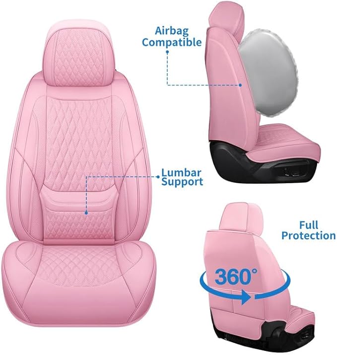 Car Seat Covers Full Set Custom Fit for Buick Encore GX 2012-2026 - Premium Faux Leather with Lumbar Support | Breathable, Waterproof, Anti-Slip, Durable (Pink,Full Set)
