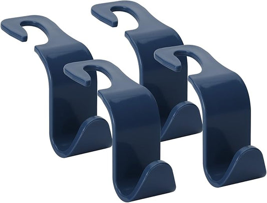 Soleebee 4 Pack Car Headrest Hooks - Universal Auto Hooks, Back Seat Hangers, Storage Organizer (Navy Blue)