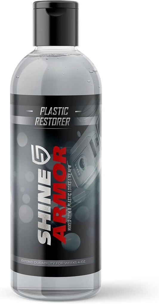 SHINE ARMOR Plastic Restorer UV Protection from UV Rays Restores Vinyl Trim Rubber Polypropylene and More Restores Dull Plastic and Degraded Plastic Protector Prevents Drying & Aging 8 Fl Oz