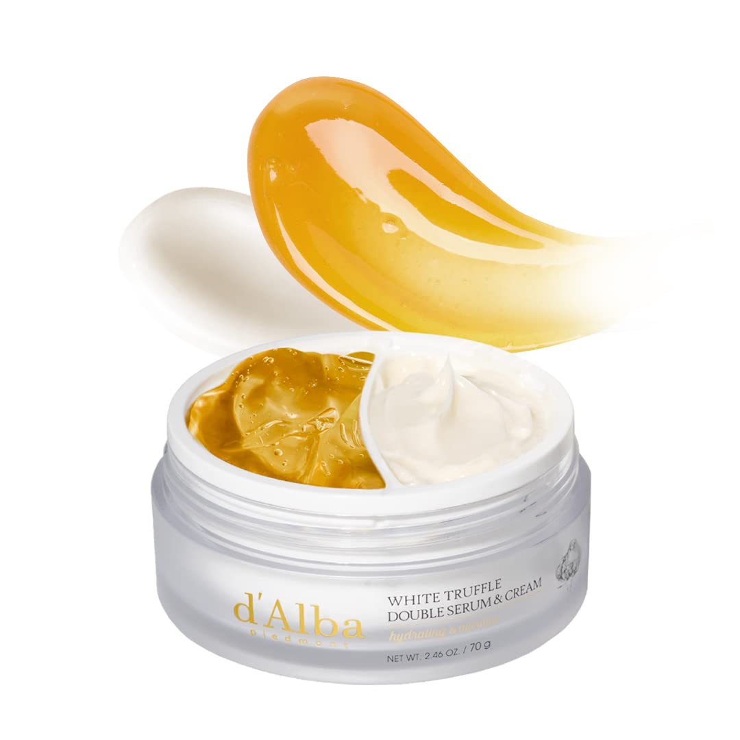 d'Alba Italian White Truffle Double Serum & Cream, Vegan Skincare, 2-in-1 Customizable Hydrating Cream with White Truffles, Suit