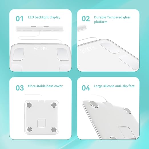 Fitdays Smart Body Fat Scale | Advanced 8-Electrode Technology for BMI/20+ Body Metrics | Full-Color LED & High Precision | Bathroom Weight Scale for Fitness/Weight Loss | (FG2001B-A-WHITE)