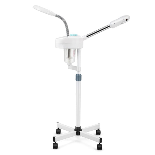 Fitnessclub 2 In1 Facial Steamer 5X Led Magnifying Lamp Hot Ozone Beauty Salon Face Equipment For Moisturizing, White