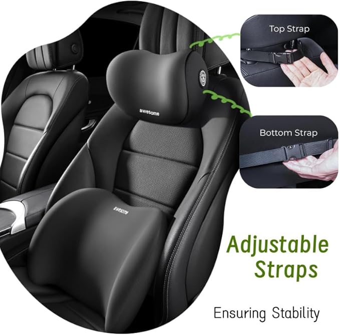 Car Headrest & Lumbar Support Cushion Kit, Ergonomic Car Seat Neck Pillow and Backseat Cushion for Driving Fatigue Relief, Driving Seat Memory Foam Neck Back Rest Pillows (Pink)