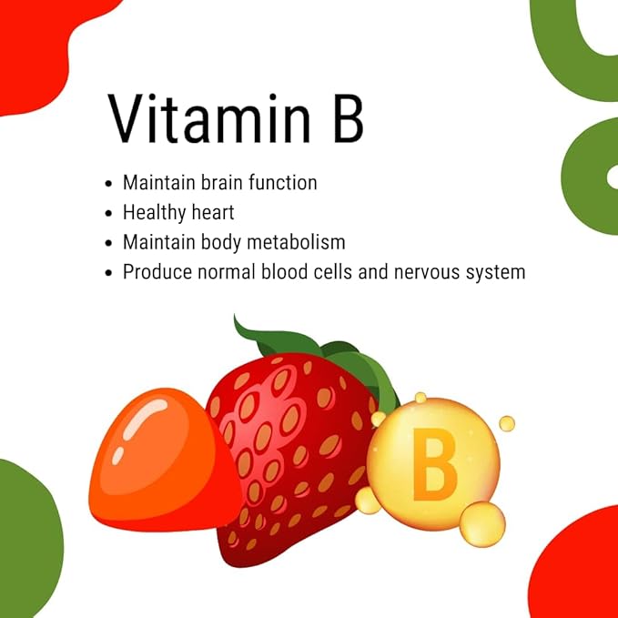 VitaGlobe B Complex Gummy - Strawberry Flavor with Vitamin C, Niacin, B6, B12 & Biotin for Energy, Heart Health and Brain Support, 120 Count (Pack of 2)