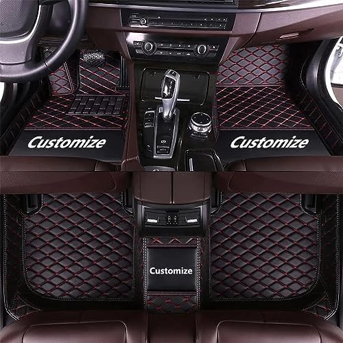 Custom Making Car Floor Mats Compatible for 2000-2025 All Mode Sedan SUV Sports Car Full Coverage Cute Pads Protection Non-Slip Leather Floor Liners (Black Red Line)