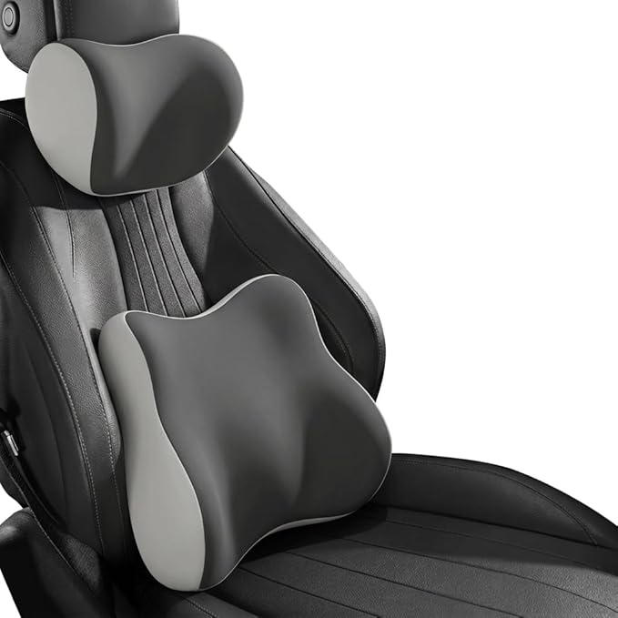 Car Headrest Pillow & Lumbar for Audi Sq5 RS Q3 A4 B8 B6 A3 8P A4 B, Car Seat Neck Pillow Back Support, Breathable All-Season Automotive Seat Cushions, 2PCS,C Dual Gray