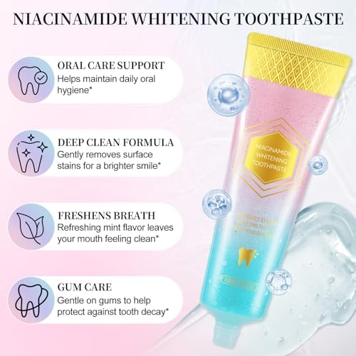 Niacinamide Whitening Toothpaste 3 Pack, Niacinamide Toothpaste, Freshening Breath & Deep Gentle Cleaning, 3.8Oz