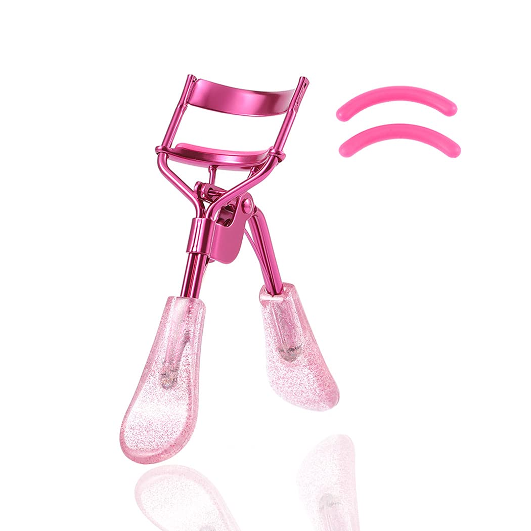 Uranian Eyelash Curlers Pink Lash Curler With 2 Silicone Refill Pads Glitter Handle Eye Lashes Curler Eyelashes Tool For Women A