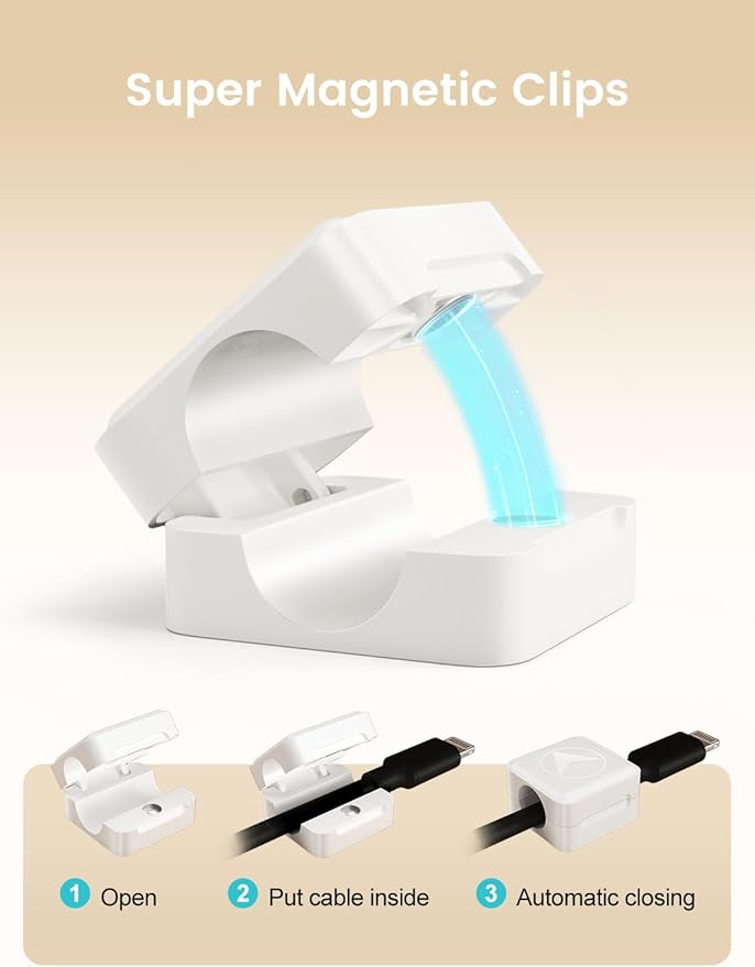 Magnetic Cord Organizer, 6 Pack Adhesive Charging Cable Clips Holder for Nightstand, Easy Secure Cord Keeper Cable Clips Wire Management for Phone, Home, Office, Desk| Universal Fit| Strong Magnet