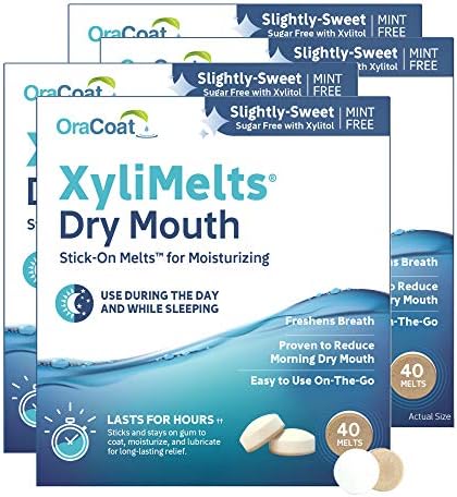 Oracoat XyliMelts for Dry Mouth Night Time or Day - Moisturizing Dry Mouth Adhering Discs, Sugar Free with Xylitol, 40 Count - 4 Pack, Slightly-Sweet Flavor, 8-Hour Relief