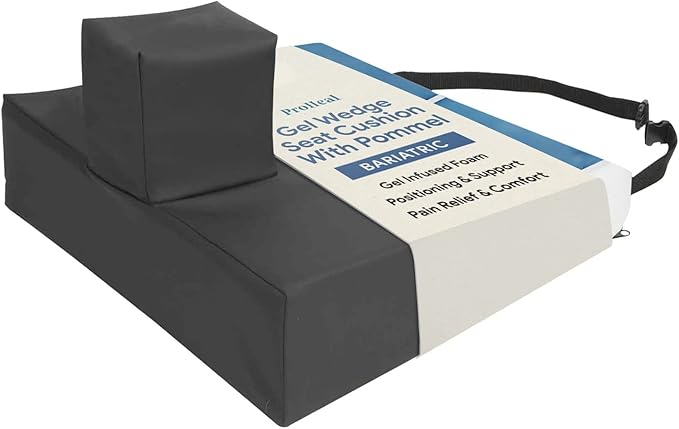 Gel Wedge Seat Cushion with Pommel, Bariatric 26" x 18" x 4" -2" - Better Posture and Hip Positioning - High Density Foam and Pressure Redistribution Gel and Back, Tailbone, and Coccyx Support
